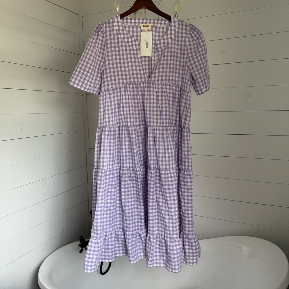 BiBi Purple and White Ruffled Tiered Sundress